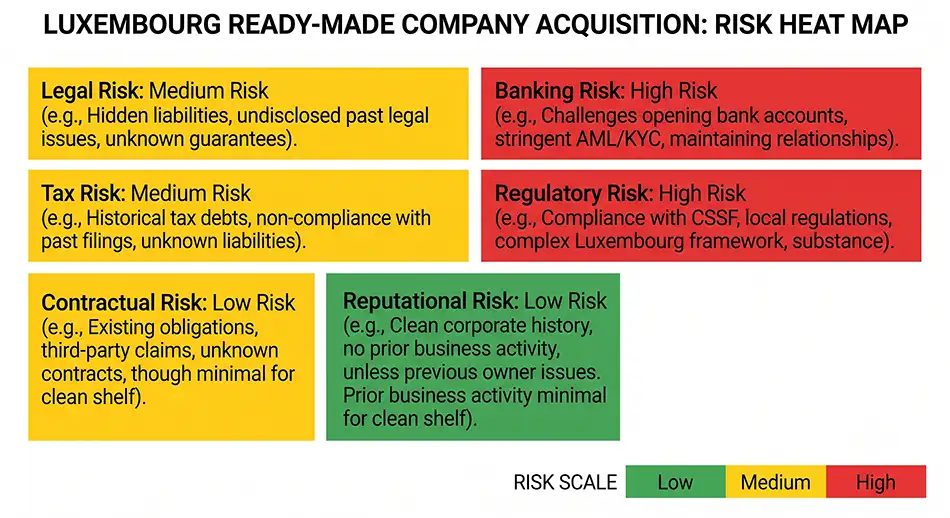 a professional risk heat map for buying a ready-made Luxembourg company