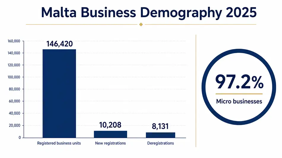 clean corporate bar chart using official Malta 2025 data